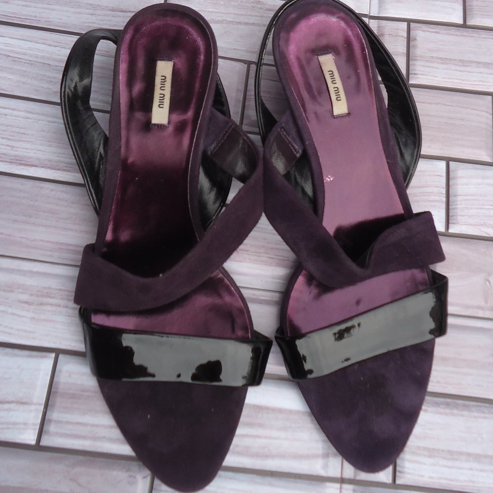 Size Eu 6. Miu Miu Suede And Patent Leather Sling… - image 1